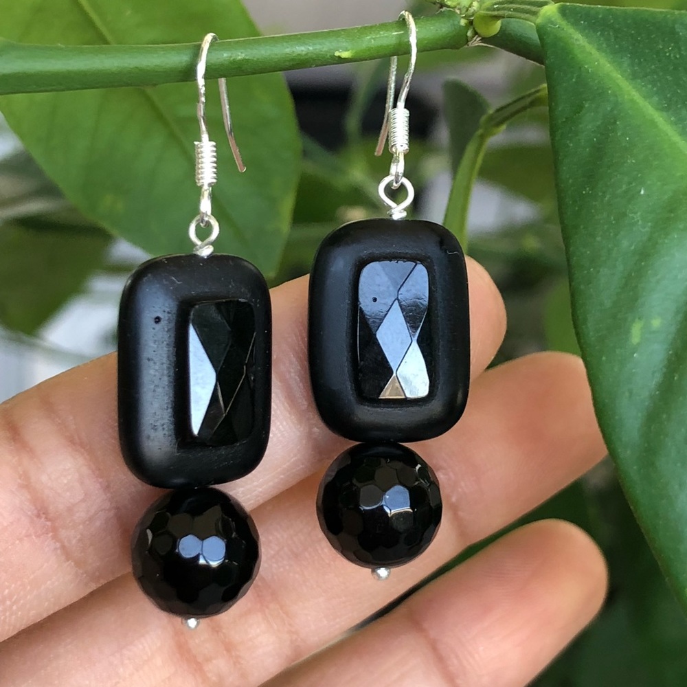 SS Onyx Dangle Earrings